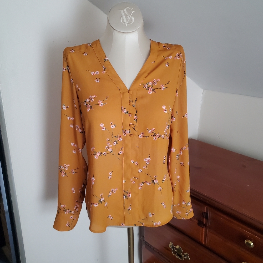 Express Mustard Floral Top XS - Picture 2 of 6
